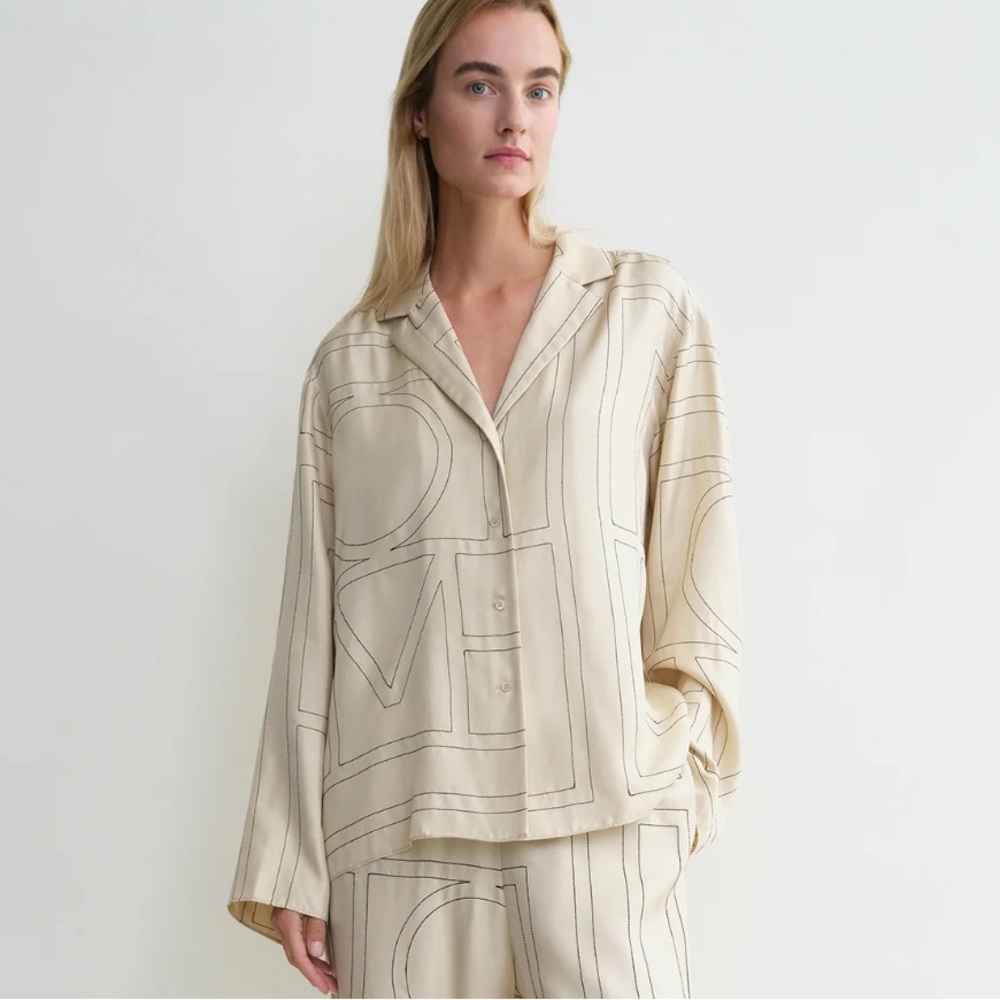 Toteme Silk Monogram Pajama Shirt 32